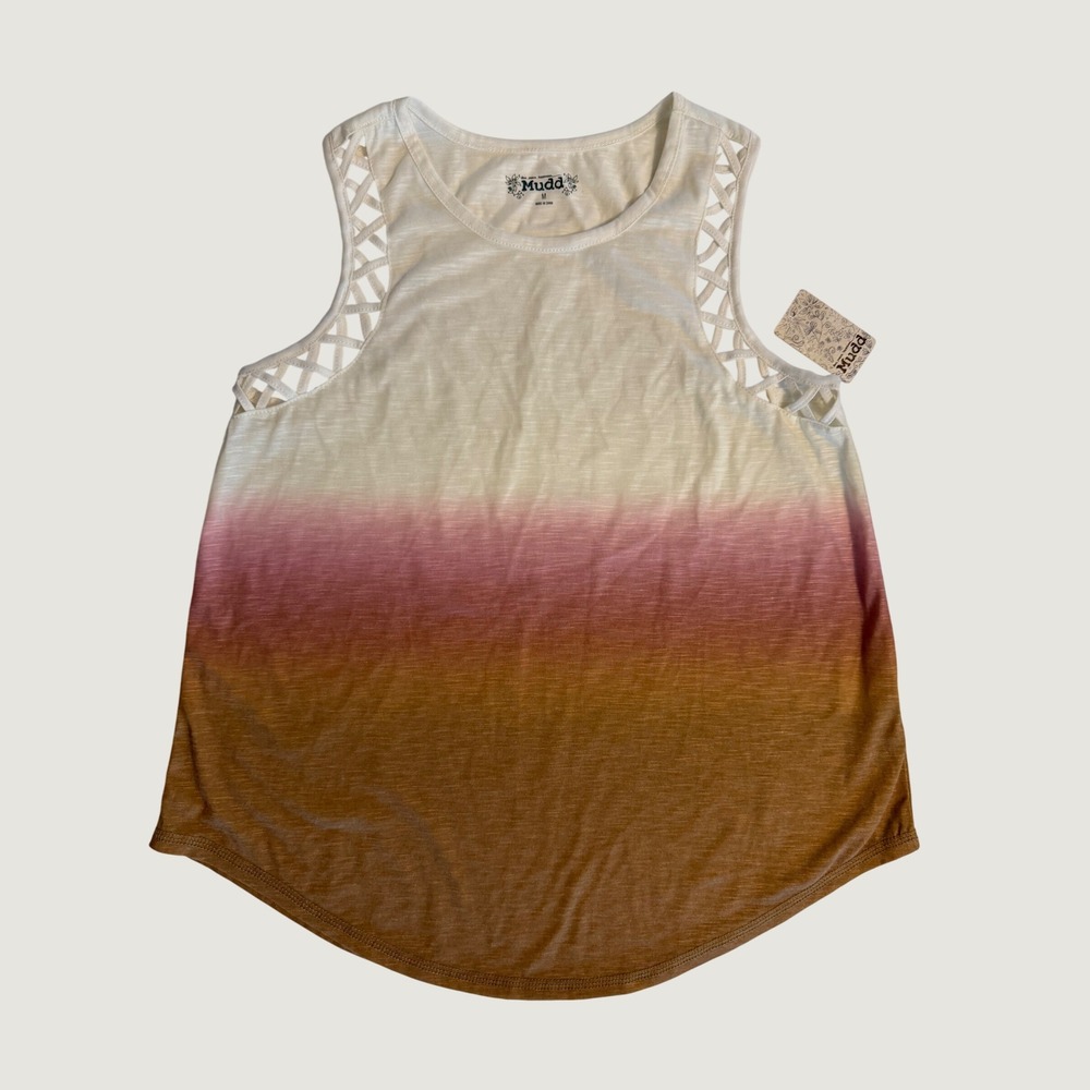Mudd Women's Ombre Sleeveless Tank Top Pink Brown Lattice Shoulder Knit Medium